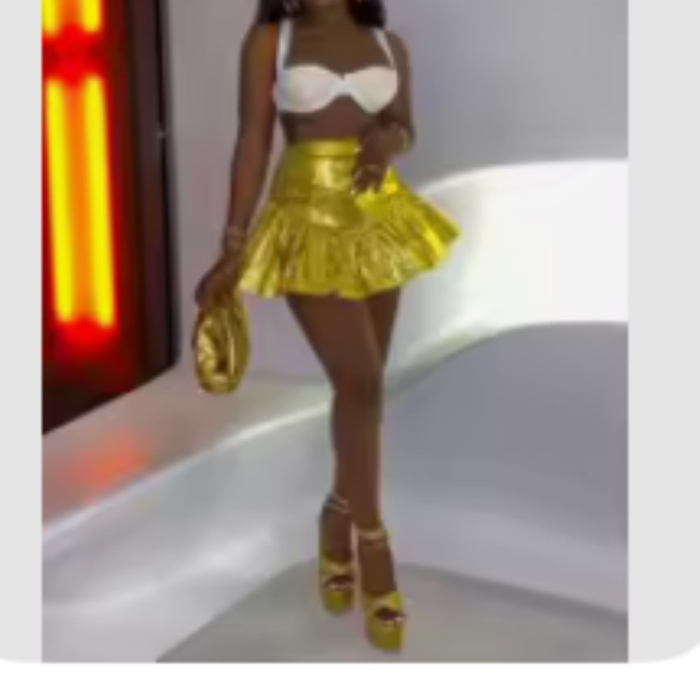 Metallic Gold Mini Skater Skirt - Women
